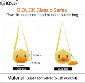 B.DUCK Plush Purse Crossbody Bags Kawaii Handbag with Zipper Cute Duck Shoulder Bag Coin Wallet Toy Purse for Gifts