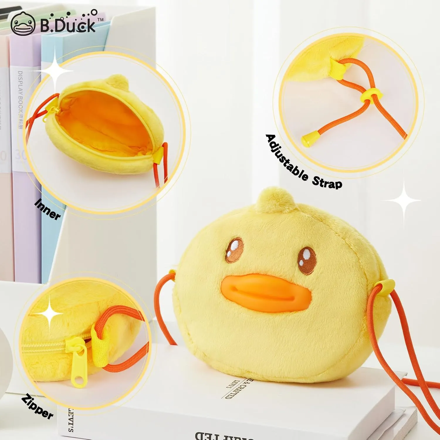 B.DUCK Plush Purse Crossbody Bags Kawaii Handbag with Zipper Cute Duck Shoulder Bag Coin Wallet Toy Purse for Gifts