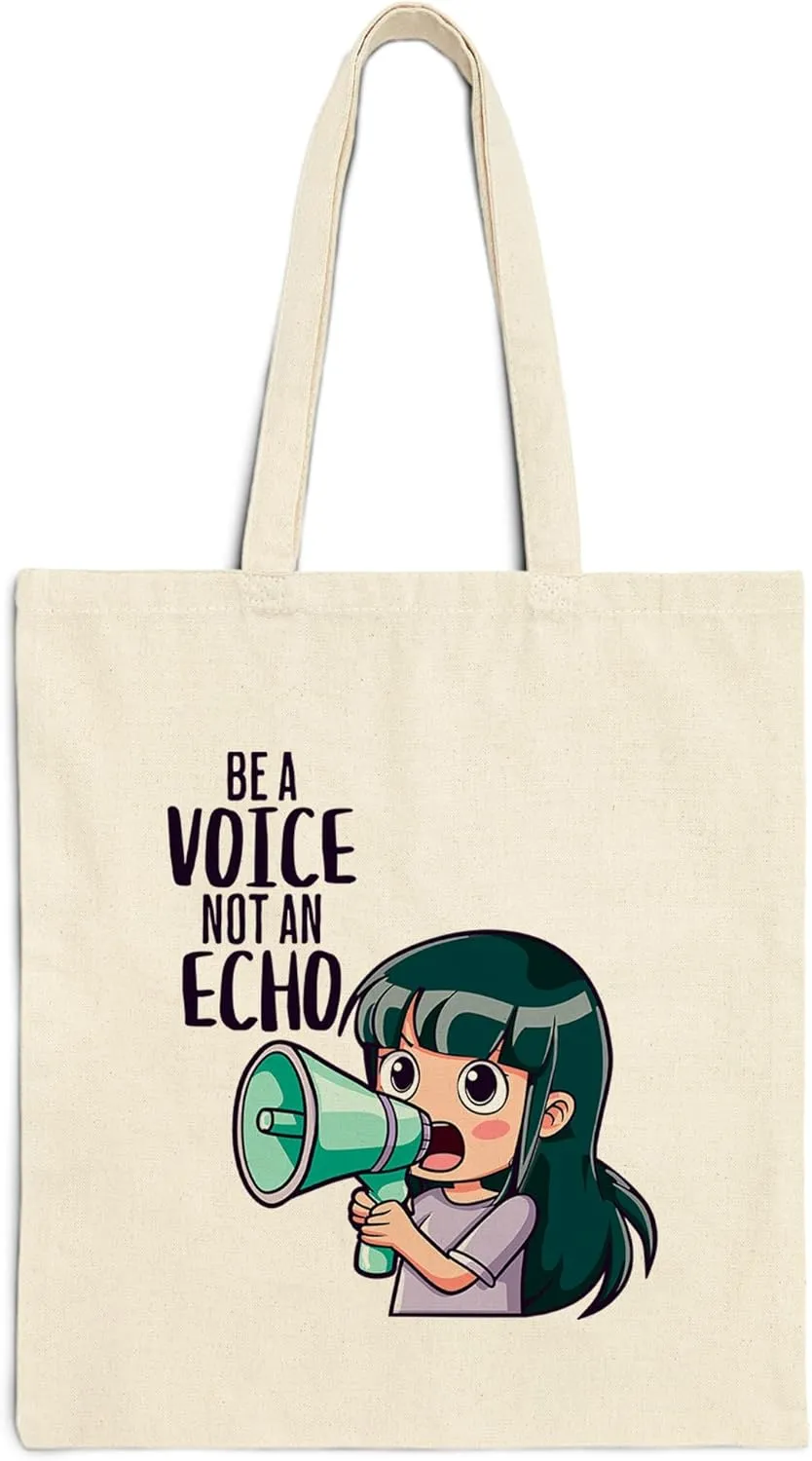 Be a Voice, Not an Echo Cotton Tote Bag for Women Men Casual Tote Bag Cloth Canvas Shopping Bags With Handles Cute Bags Everyday Use 15" x 16" Aesthetic Gift ID44997