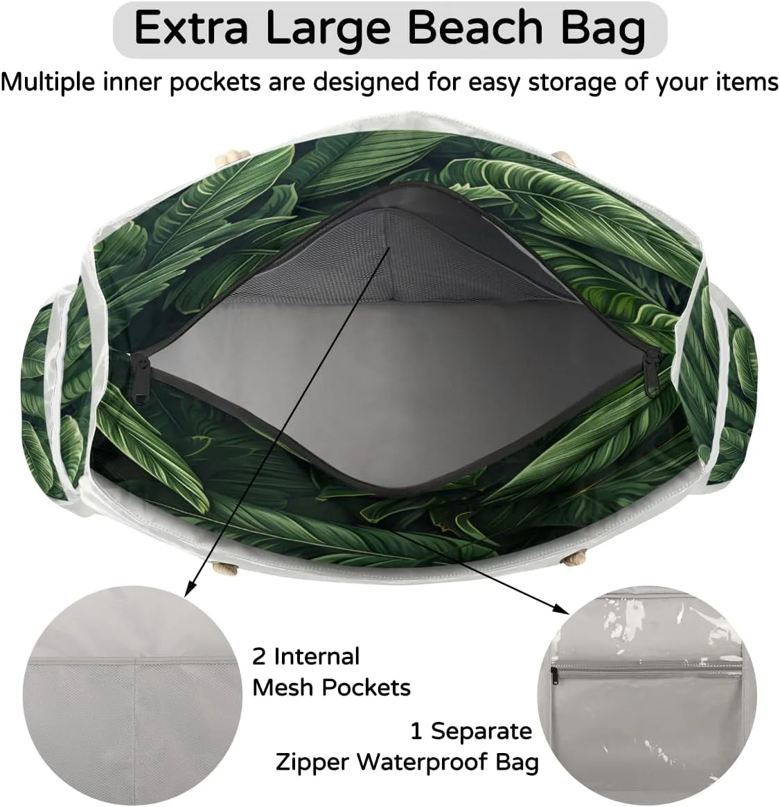 Beach Bags for Women, Large Waterproof Beach Tote Bag for Gym Grocery Travel