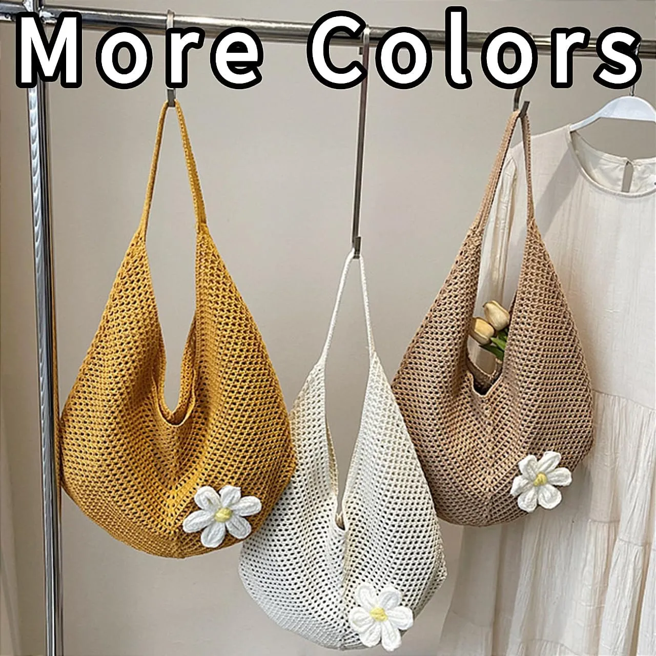 Beach Crochet Bag for Women, Aesthetic Hobo Mesh Woven Tote Simple Modern Trendy Bags for Summer Vacation Picnic Travel