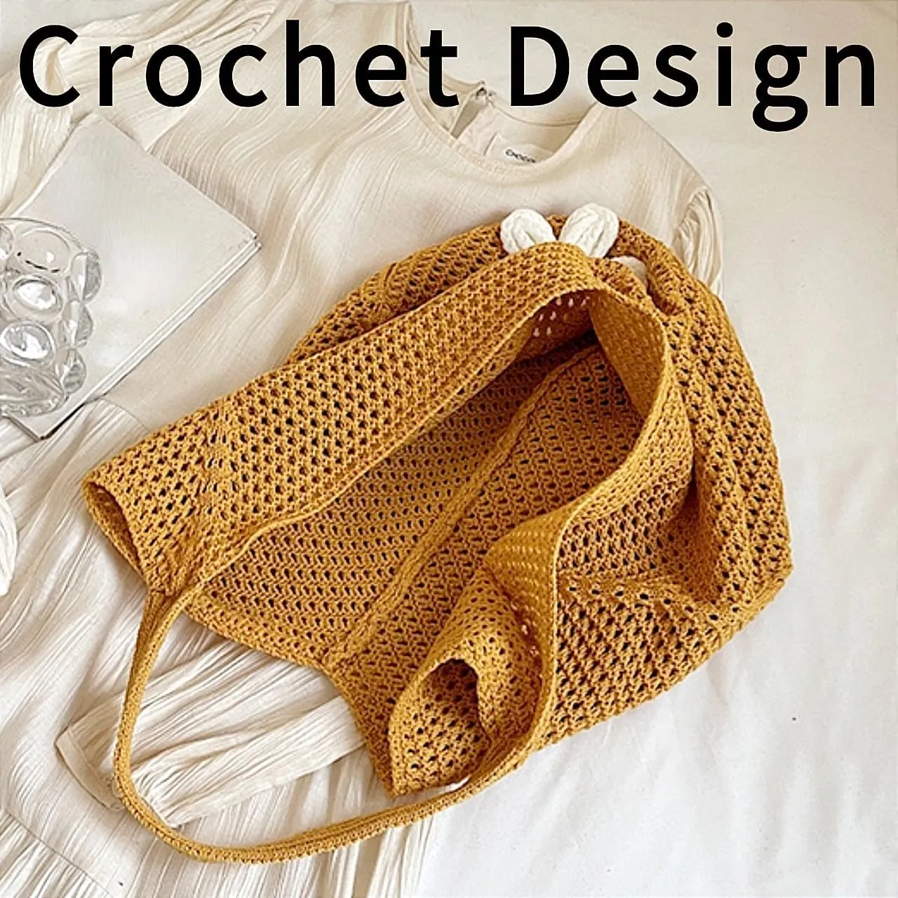 Beach Crochet Bag for Women, Aesthetic Hobo Mesh Woven Tote Simple Modern Trendy Bags for Summer Vacation Picnic Travel