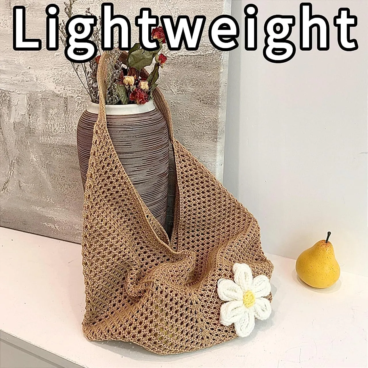 Beach Crochet Bag for Women, Aesthetic Hobo Mesh Woven Tote Simple Modern Trendy Bags for Summer Vacation Picnic Travel