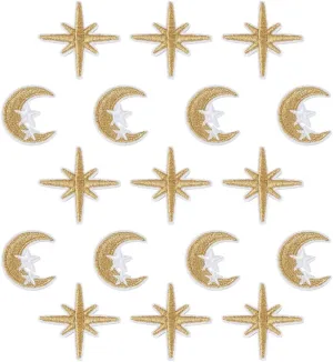 Beadthoven 40pcs Moon Star Embroidery Iron On Patch Mixed Celestial Sew On Patch Embroidered Badge Applique Patch Embellishment for Clothes Bags Jeans Hat Shoes Sewing Accessory DIY Craft