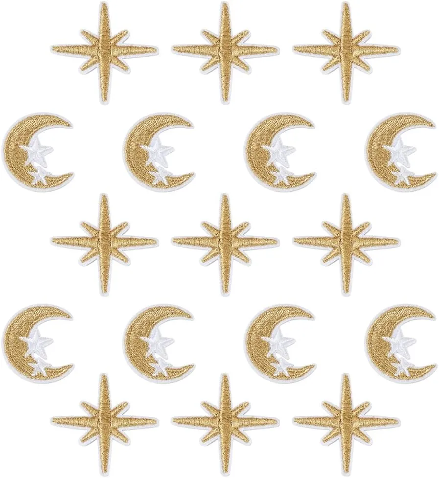 Beadthoven 40pcs Moon Star Embroidery Iron On Patch Mixed Celestial Sew On Patch Embroidered Badge Applique Patch Embellishment for Clothes Bags Jeans Hat Shoes Sewing Accessory DIY Craft