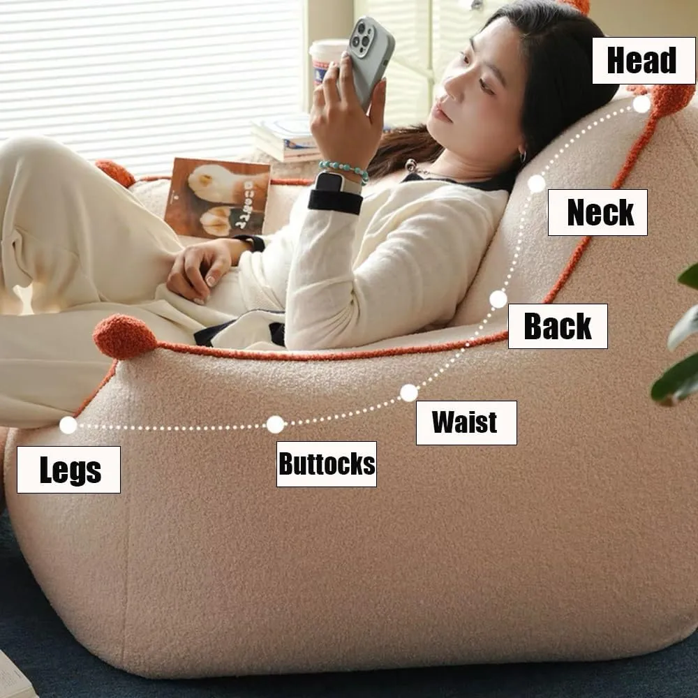 Bean Bag Chair Adult, Floor Sofa with Handle Top Faux Cashmere Fleece Bean Bag Cover No Filler Beanbag Chair Pouf Ottoman Sac Floor Seat Sofa Couch for Gaming Reading Relaxing Living Room Furniture(O