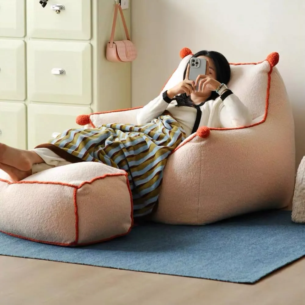 Bean Bag Chair Adult, Floor Sofa with Handle Top Faux Cashmere Fleece Bean Bag Cover No Filler Beanbag Chair Pouf Ottoman Sac Floor Seat Sofa Couch for Gaming Reading Relaxing Living Room Furniture(O