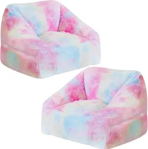 Bean Bag Chairs for Kids, 27" Modern Rainbow Colors Beanbag Sofa with Sponge Filling & Comfy Soft Faux Fur, Kids Teens Bean Bags Chair Sofa for Bedroom, Living Room, Set of 2(Colorful)