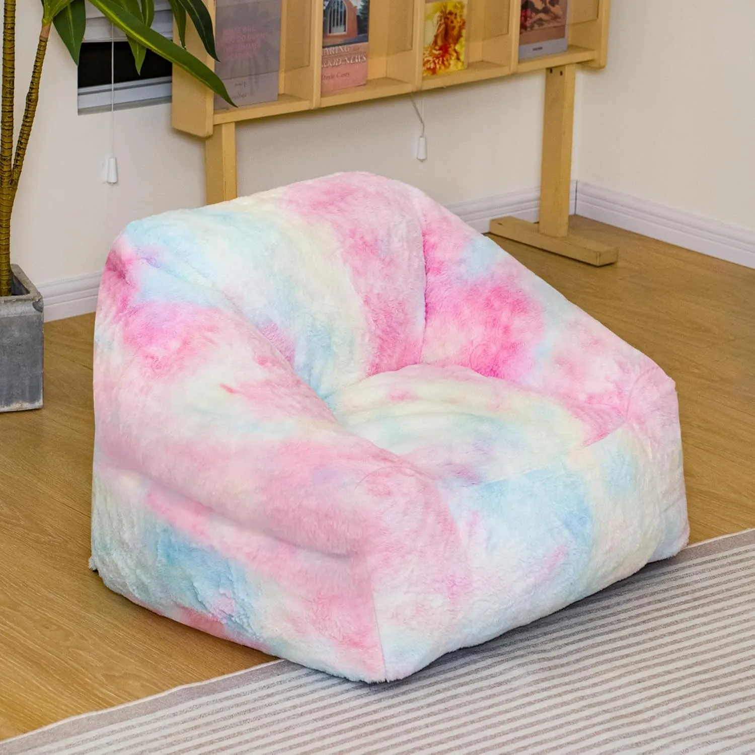 Bean Bag Chairs for Kids, 27" Modern Rainbow Colors Beanbag Sofa with Sponge Filling & Comfy Soft Faux Fur, Kids Teens Bean Bags Chair Sofa for Bedroom, Living Room, Set of 2(Colorful)