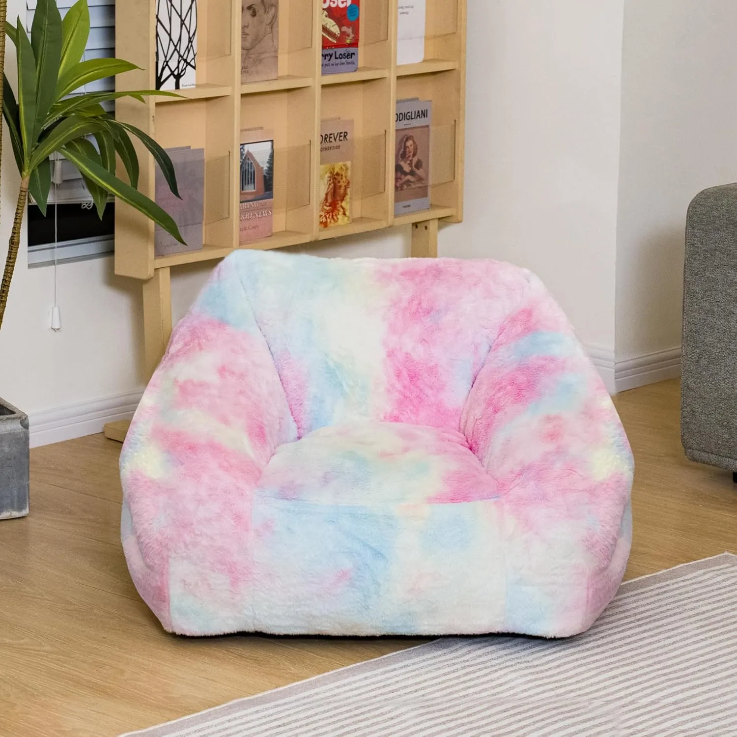 Bean Bag Chairs for Kids, 27" Modern Rainbow Colors Beanbag Sofa with Sponge Filling & Comfy Soft Faux Fur, Kids Teens Bean Bags Chair Sofa for Bedroom, Living Room, Set of 2(Colorful)