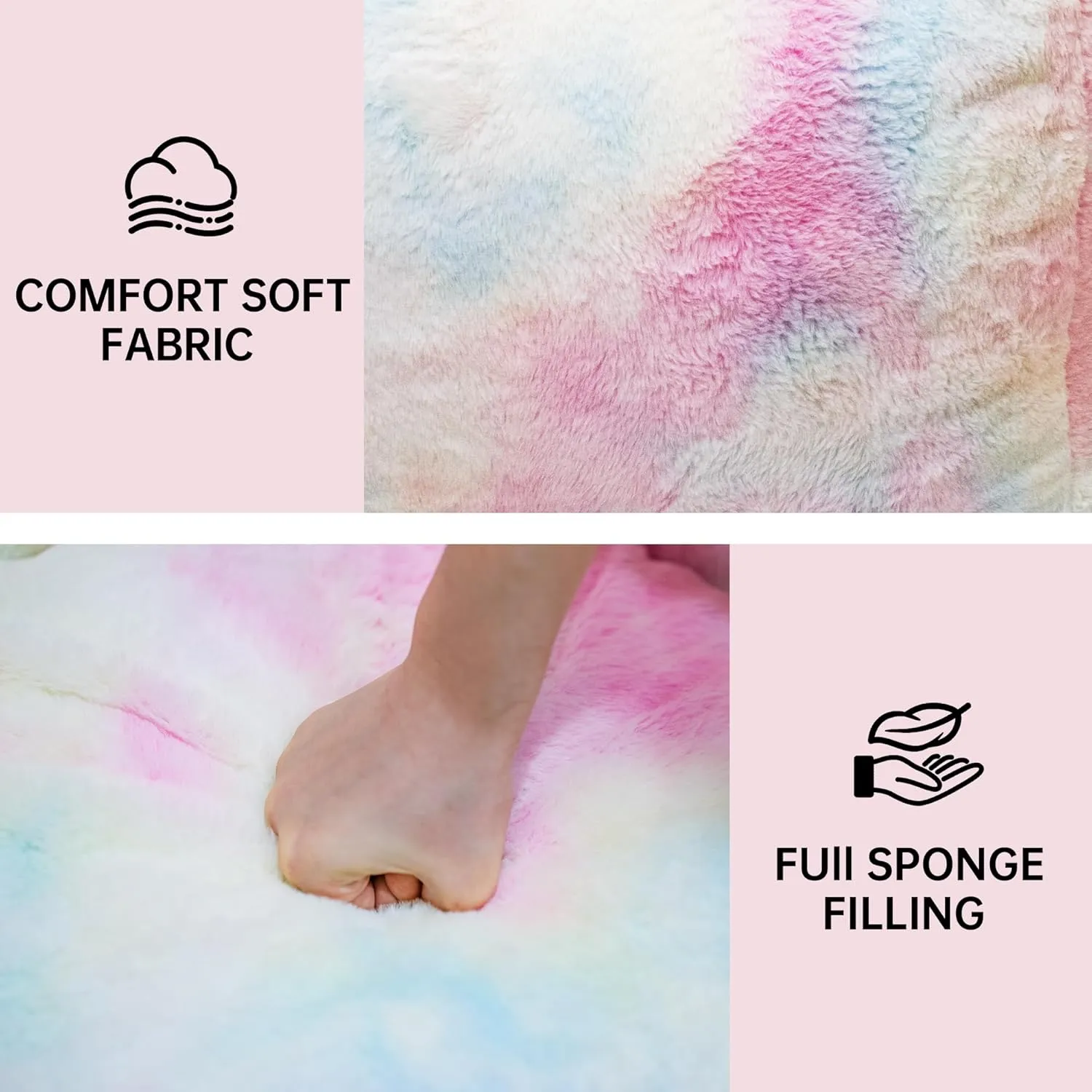 Bean Bag Chairs for Kids, 27" Modern Rainbow Colors Beanbag Sofa with Sponge Filling & Comfy Soft Faux Fur, Kids Teens Bean Bags Chair Sofa for Bedroom, Living Room, Set of 2(Colorful)