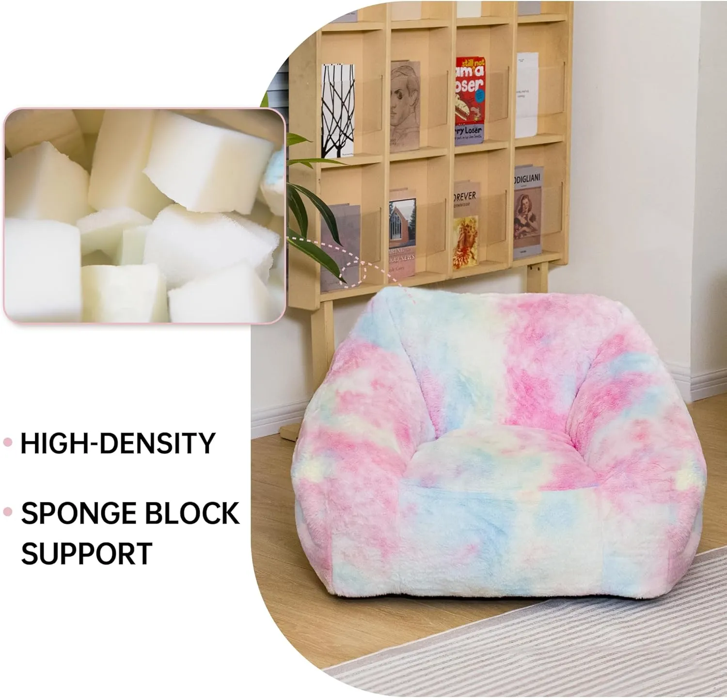Bean Bag Chairs for Kids, 27" Modern Rainbow Colors Beanbag Sofa with Sponge Filling & Comfy Soft Faux Fur, Kids Teens Bean Bags Chair Sofa for Bedroom, Living Room, Set of 2(Colorful)