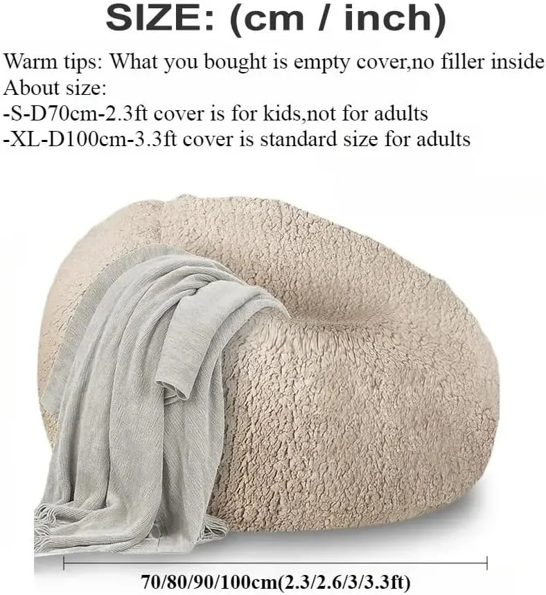 Bean Bag Chairs With Faux Cashmere Cover,Bean Bag Chair For Adults/Teens No Filling, Pouf Cover,Round Fluffy Sofa For Living Room Bedroom College Dorm,Machine Washable Cover(02-red,D100cm-cover)