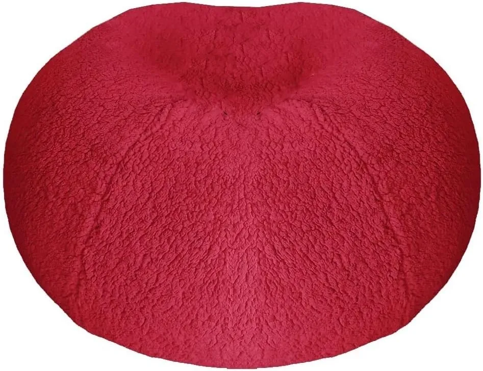 Bean Bag Chairs With Faux Cashmere Cover,Bean Bag Chair For Adults/Teens No Filling, Pouf Cover,Round Fluffy Sofa For Living Room Bedroom College Dorm,Machine Washable Cover(02-red,D100cm-cover)