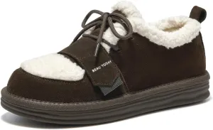 BEAU TODAY Snow Sneakers for Women, Suede Platform Sneakers Womens Warm Fur Lined Fashion Sneakers Slip-on Comfortable Winter Flat Shoes