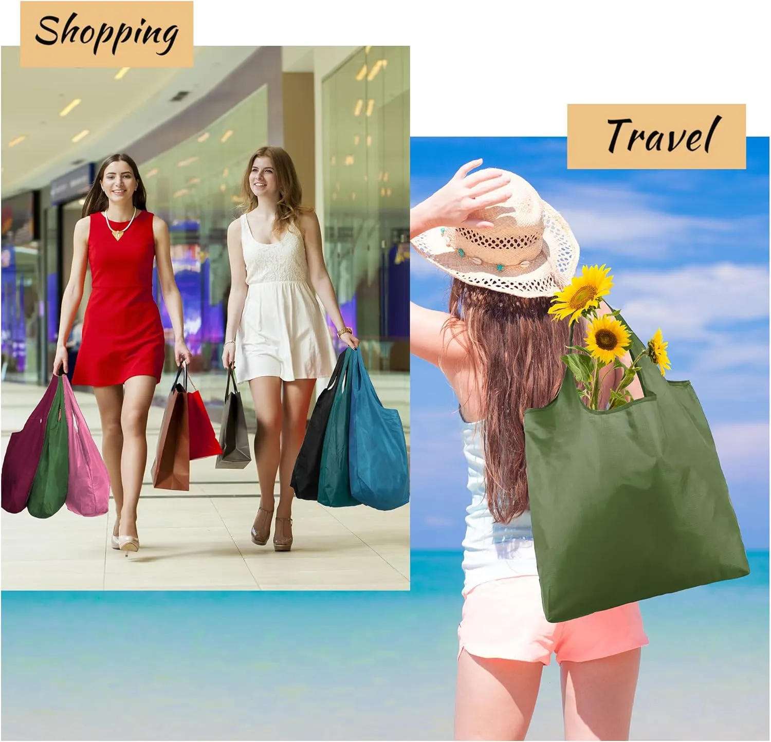 BeeGreen Reusable Grocery Bags Foldable Reusable Gift Bags Reusable Shopping Bags With Handles Polyester Grocery Bags Tote Bags Bulk Travel Tote Bags For Women Cloth Bags Colorful Gifts