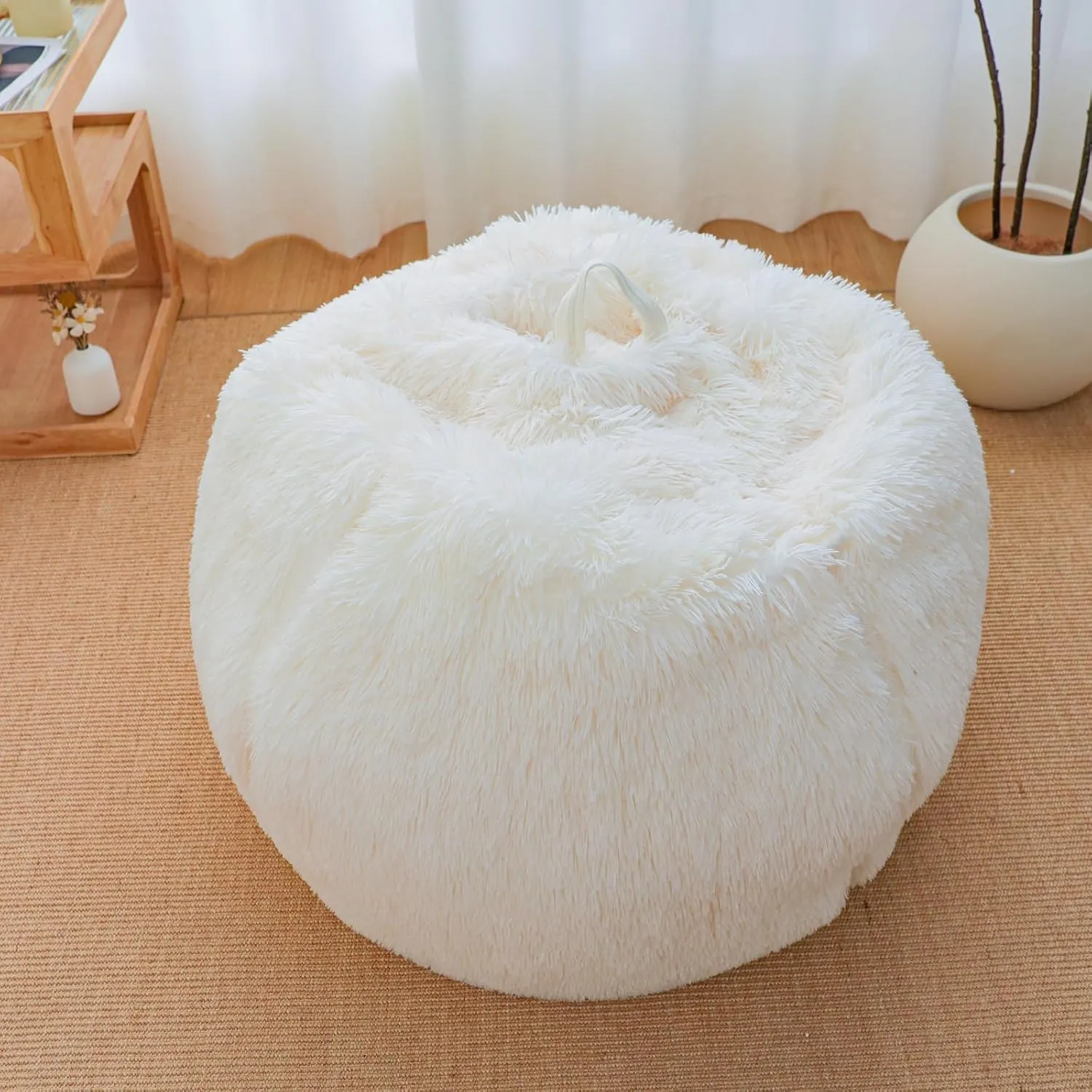 Beige bean bag chair covers (No Filler),comfy Plush fluffy for bedroom or Organizing Plush Toys or Textile bean bag chair Cover, kids teens girls, Anti-Slip, Beige