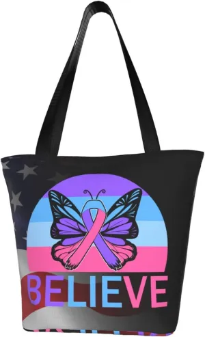 Believe Thyroid Cancer Awareness Teal Pink Blue Ribbon Fashion Shoulder Bag Large Capacity For Man Or Woman