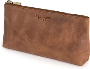 BERLINER BAGS Vintage Genuine Leather Makeup Bag Anna, Cosmetic Bag for Purse, Travel and Cosmetics Pouch with Zipper for Women - Brown