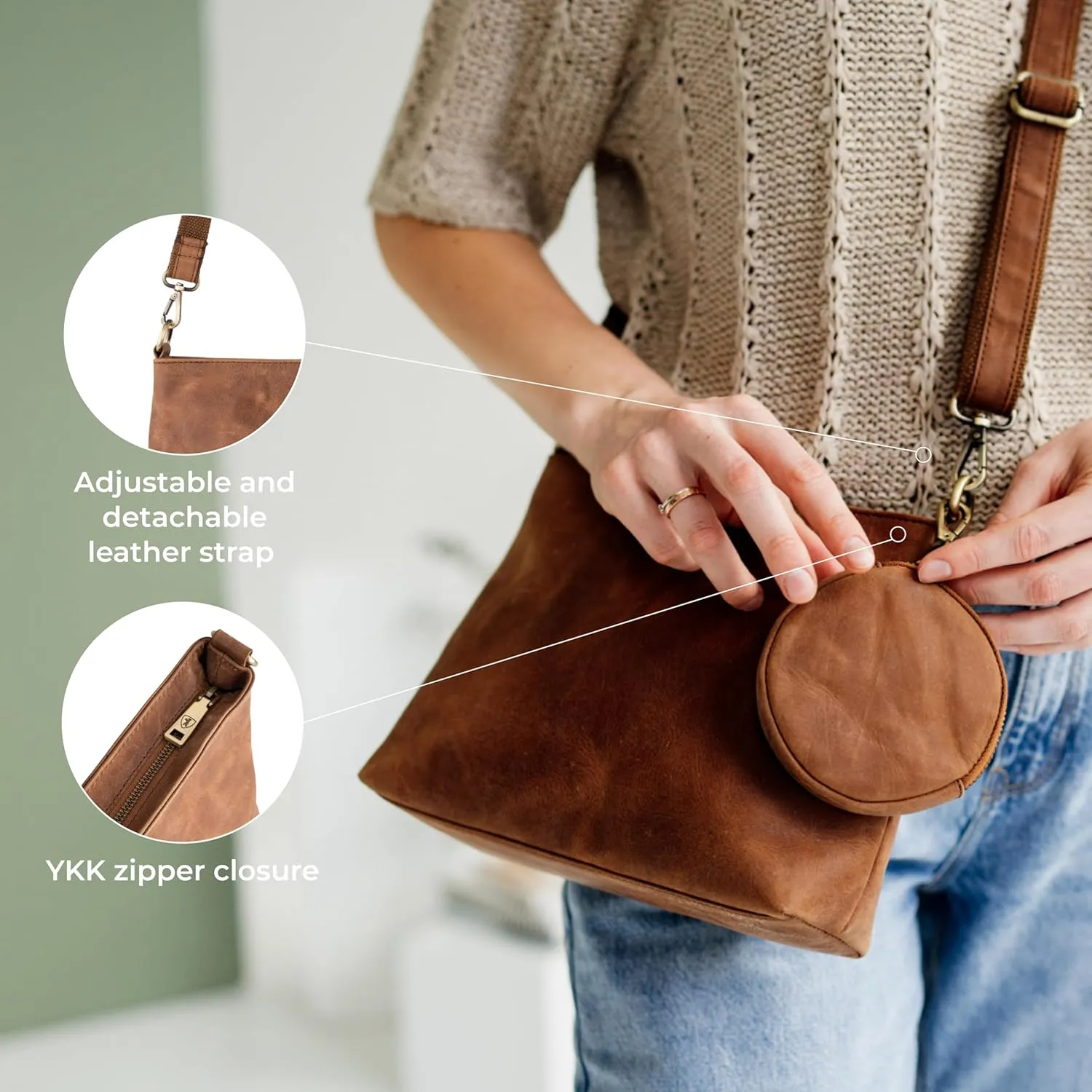 BERLINER BAGS Vintage Genuine Leather Shoulder Bag Marbella, Crossbody Purse for Women, Satchel Bag