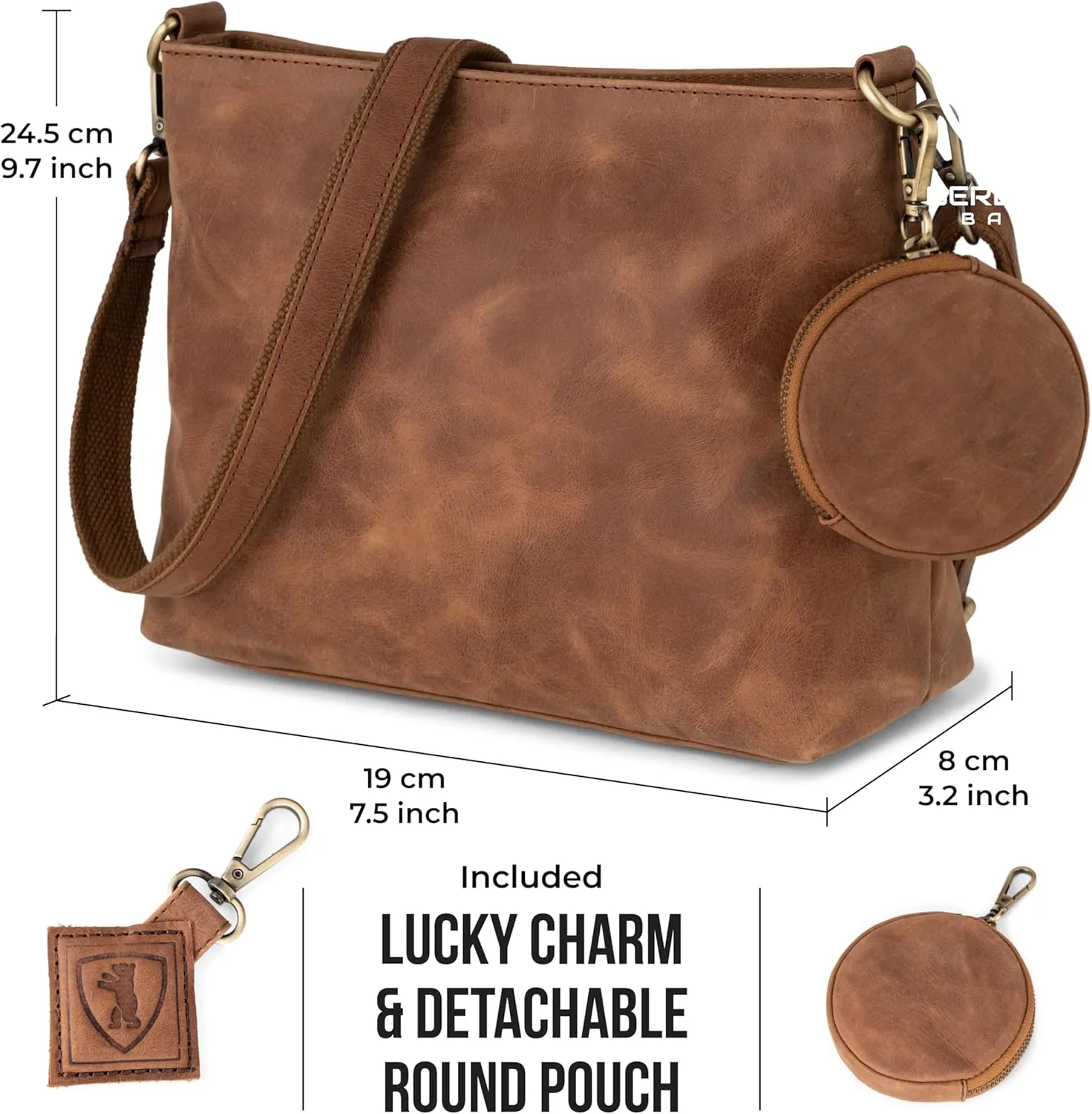 BERLINER BAGS Vintage Genuine Leather Shoulder Bag Marbella, Crossbody Purse for Women, Satchel Bag
