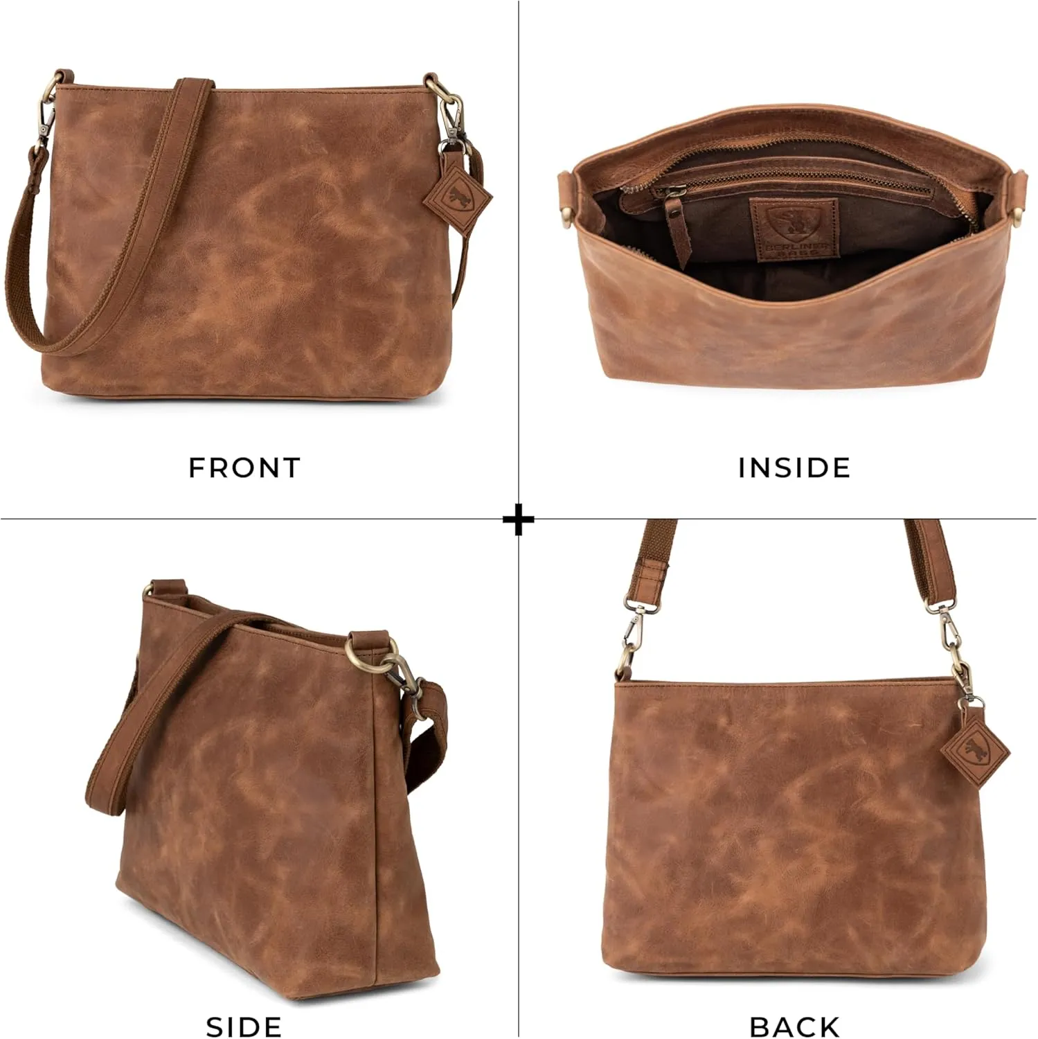BERLINER BAGS Vintage Genuine Leather Shoulder Bag Marbella, Crossbody Purse for Women, Satchel Bag