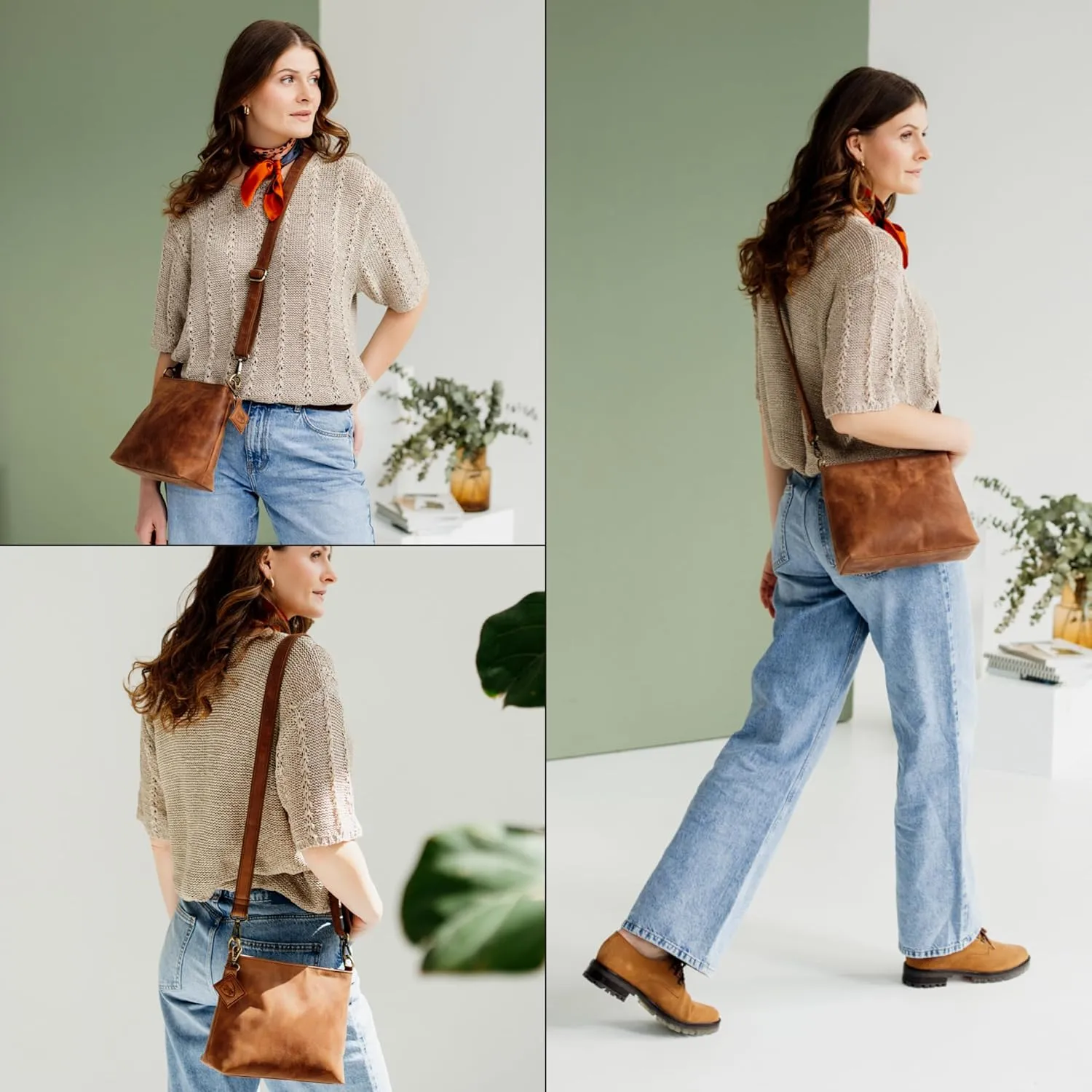 BERLINER BAGS Vintage Genuine Leather Shoulder Bag Marbella, Crossbody Purse for Women, Satchel Bag