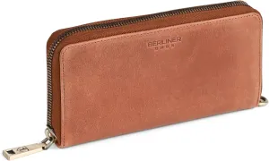 Berliner Bags Vintage Genuine Leather Wallet Lyon, RFID Blocking Credit Card Holder, Clutch Purses for Women, Zip Around Wallet for 15 Cards and ID window, Bills, Coins - Brown