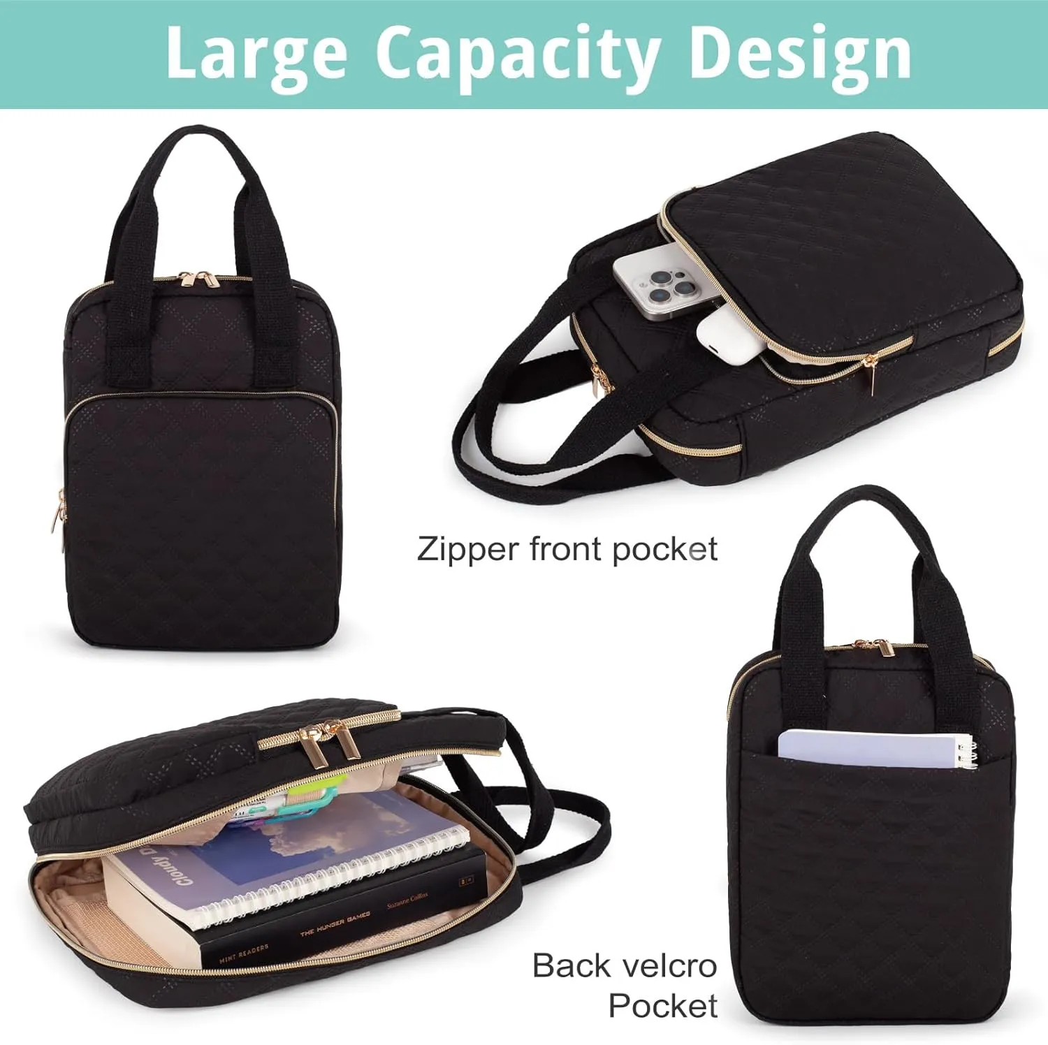 Bible Cover for Women, Bible Case with Handles,Carrying Bible Bag Scripture Case Church Bag Bible Protective with a Zippered Front Pocket & Velcro Back Pocket