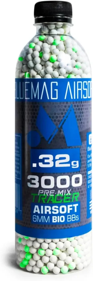 Biodegradable 6mm PREMIX Tracer Airsoft BBS .32g 3000ct - for All 6mm Airsoft Guns - Ultra Bright Tracer Rounds Mixed with White BBS - 1:4 Mix Ratio for Military Simulation
