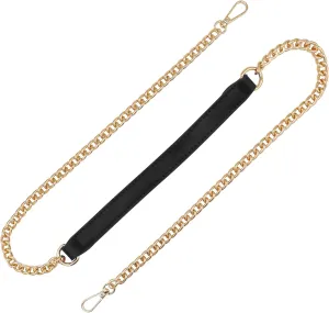 Black 47 Inch Purse Chain Strap, Leather Metal Chain Strap Handbag Chain Purse Handles Shoulder Cross Body Replacement Strap Gold Chain