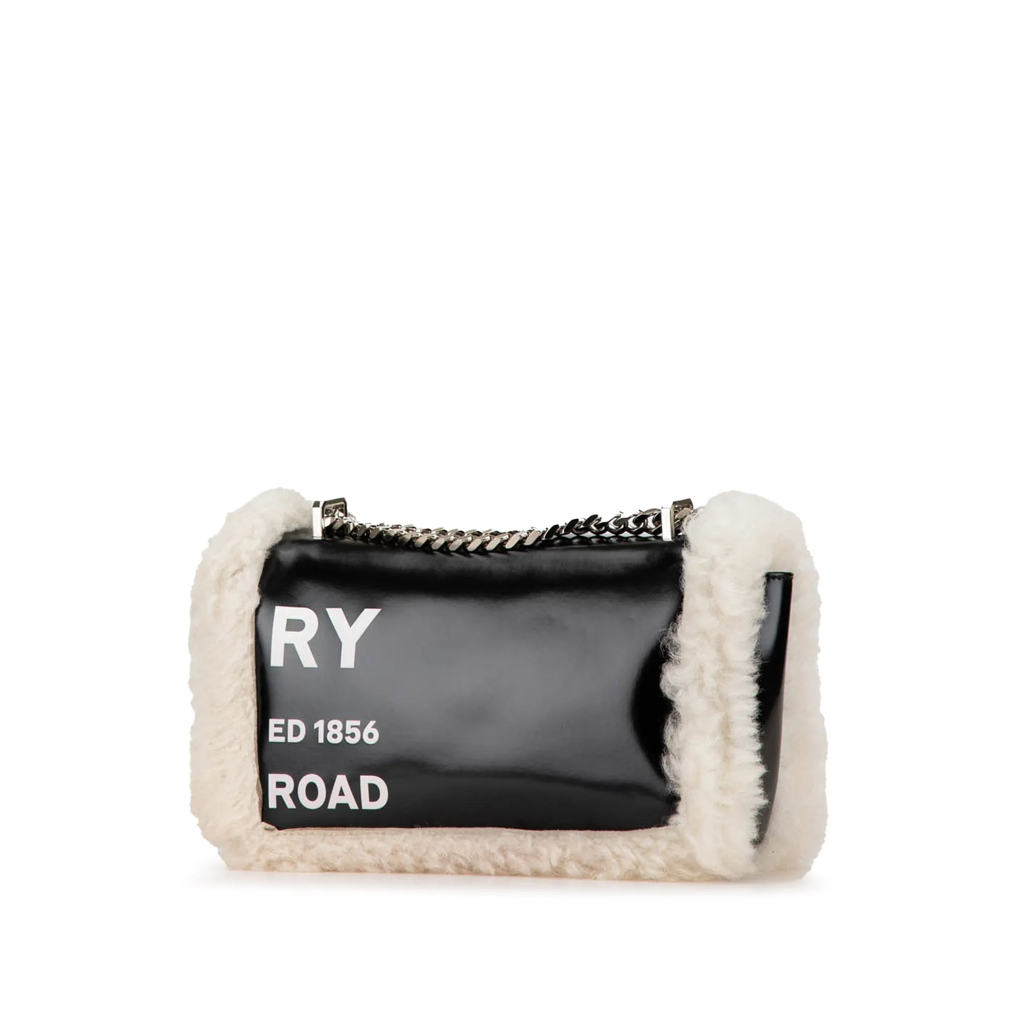 Black Burberry Medium Shearling Trimmed Coated Canvas Lola Crossbody