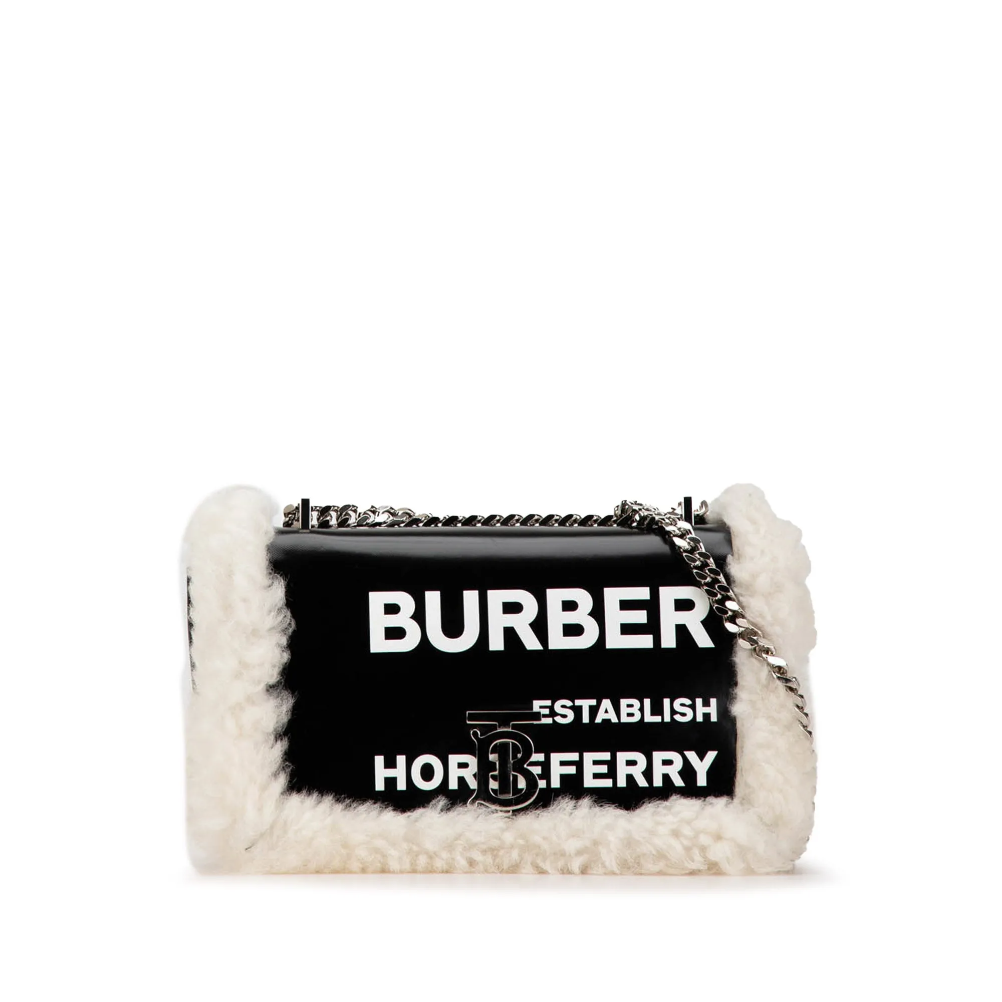 Black Burberry Medium Shearling Trimmed Coated Canvas Lola Crossbody
