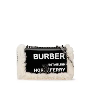 Black Burberry Medium Shearling Trimmed Coated Canvas Lola Crossbody