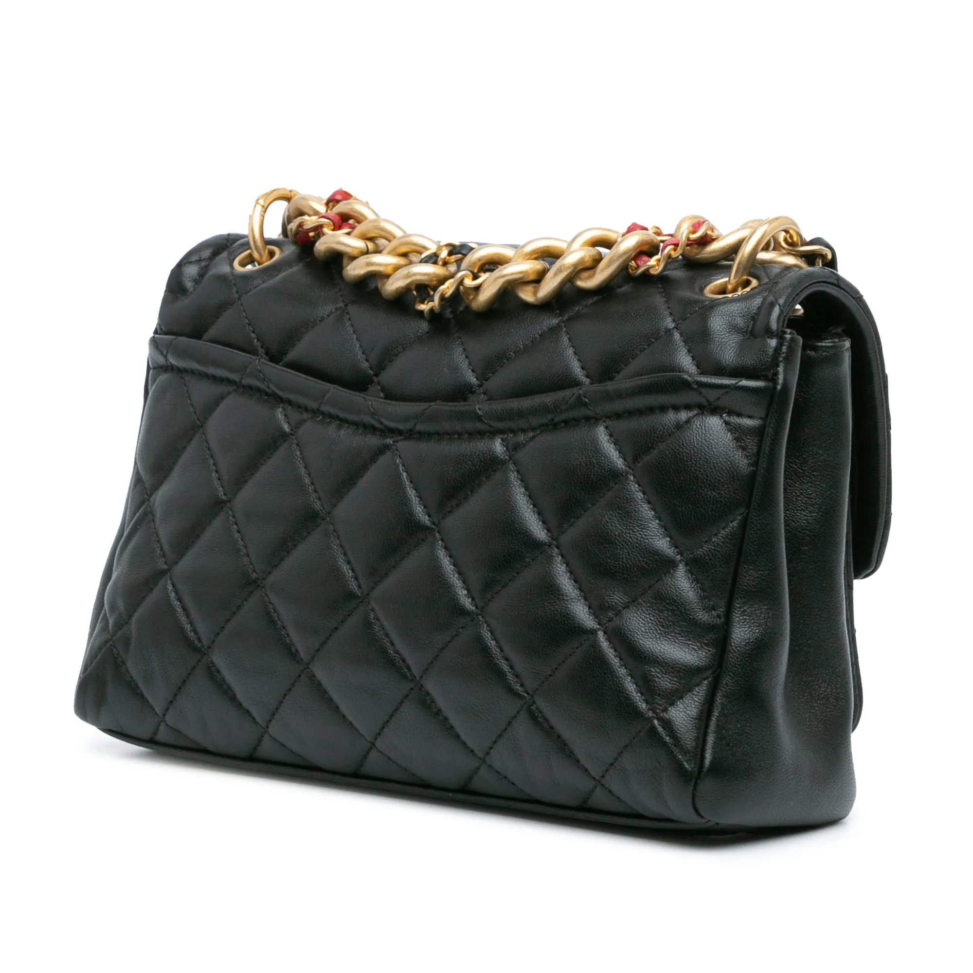 Black Chanel CC Quilted Lambskin Chain Link Flap Satchel