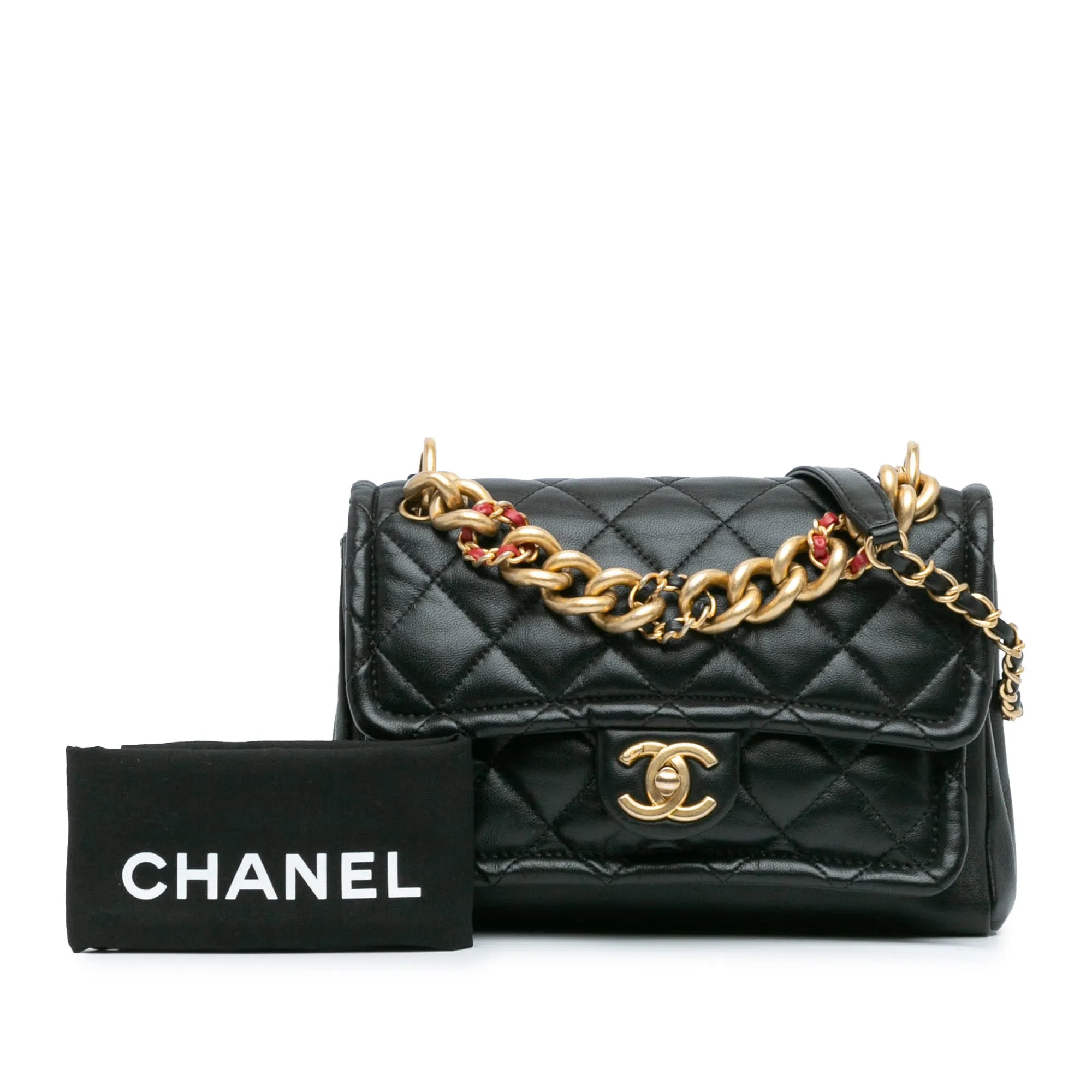 Black Chanel CC Quilted Lambskin Chain Link Flap Satchel