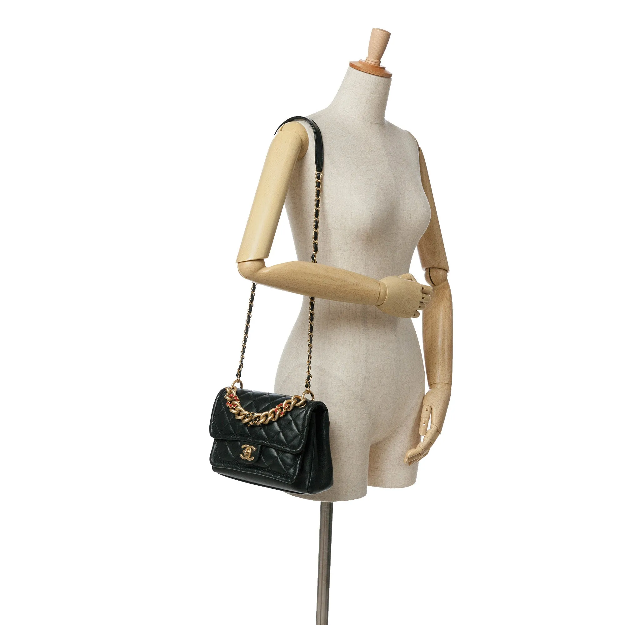 Black Chanel CC Quilted Lambskin Chain Link Flap Satchel