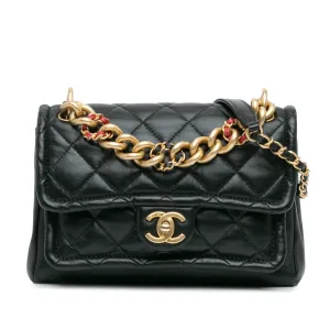 Black Chanel CC Quilted Lambskin Chain Link Flap Satchel