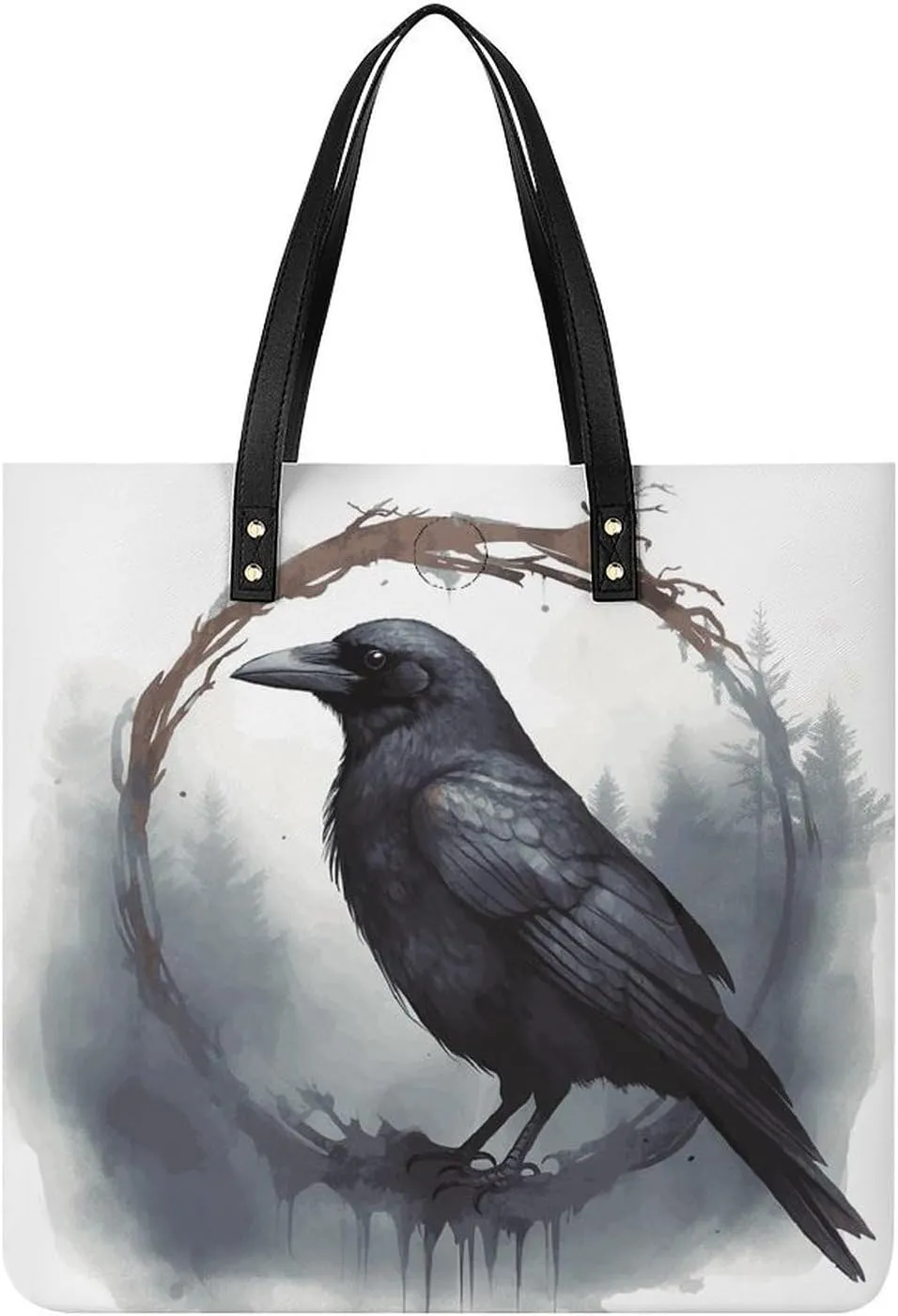 Black Crow Leather Handbags Crossbody Bags for Women Trendy Vegan Purses Shoulder Handbags with Wide Shoulder Strap And Zipper
