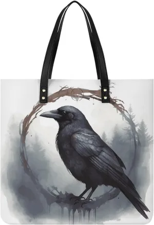 Black Crow Leather Handbags Crossbody Bags for Women Trendy Vegan Purses Shoulder Handbags with Wide Shoulder Strap And Zipper