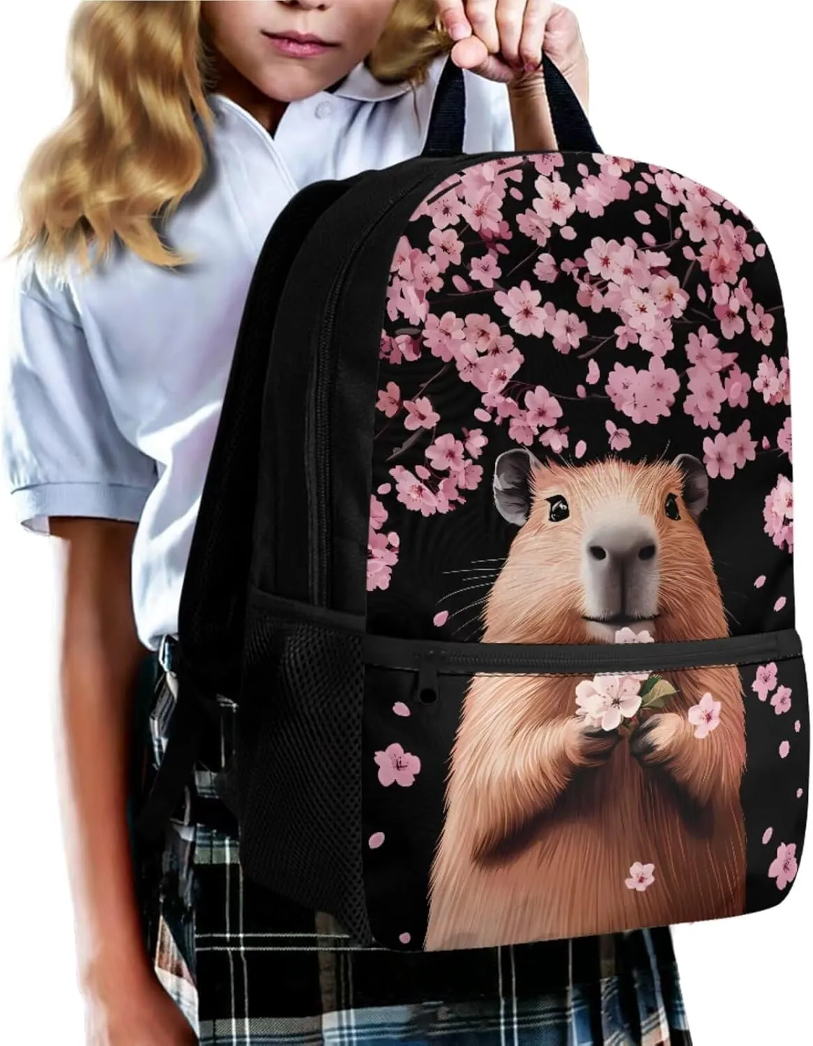Black Guinea Pig 7Th Grade Girls for Teens School Backpack 4 In 1 Bags with Insulation Lunch Box Set Keychain Pencil Case 17 Inch Backpack Kids Book Bags Students Go To School
