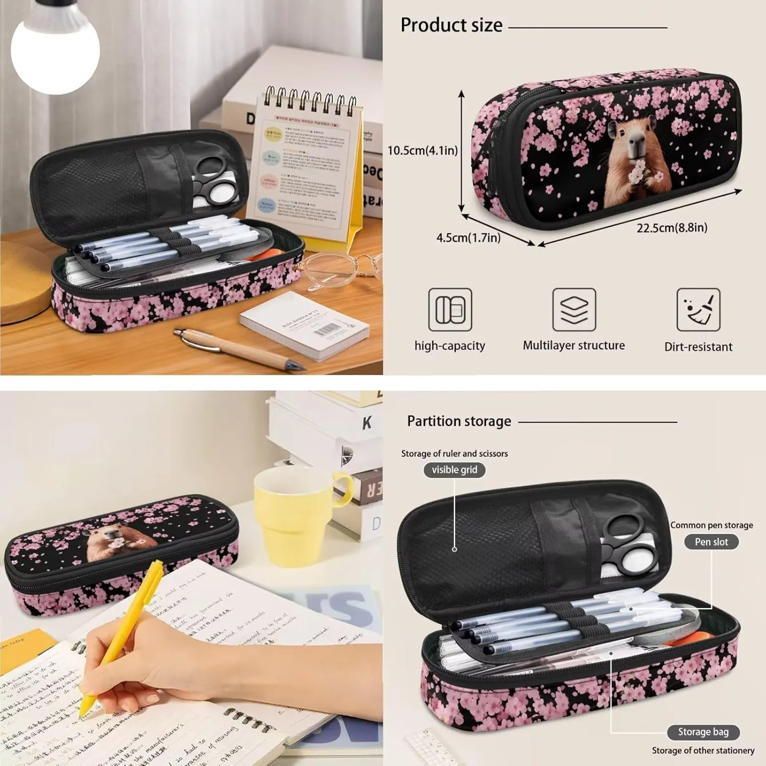 Black Guinea Pig 7Th Grade Girls for Teens School Backpack 4 In 1 Bags with Insulation Lunch Box Set Keychain Pencil Case 17 Inch Backpack Kids Book Bags Students Go To School