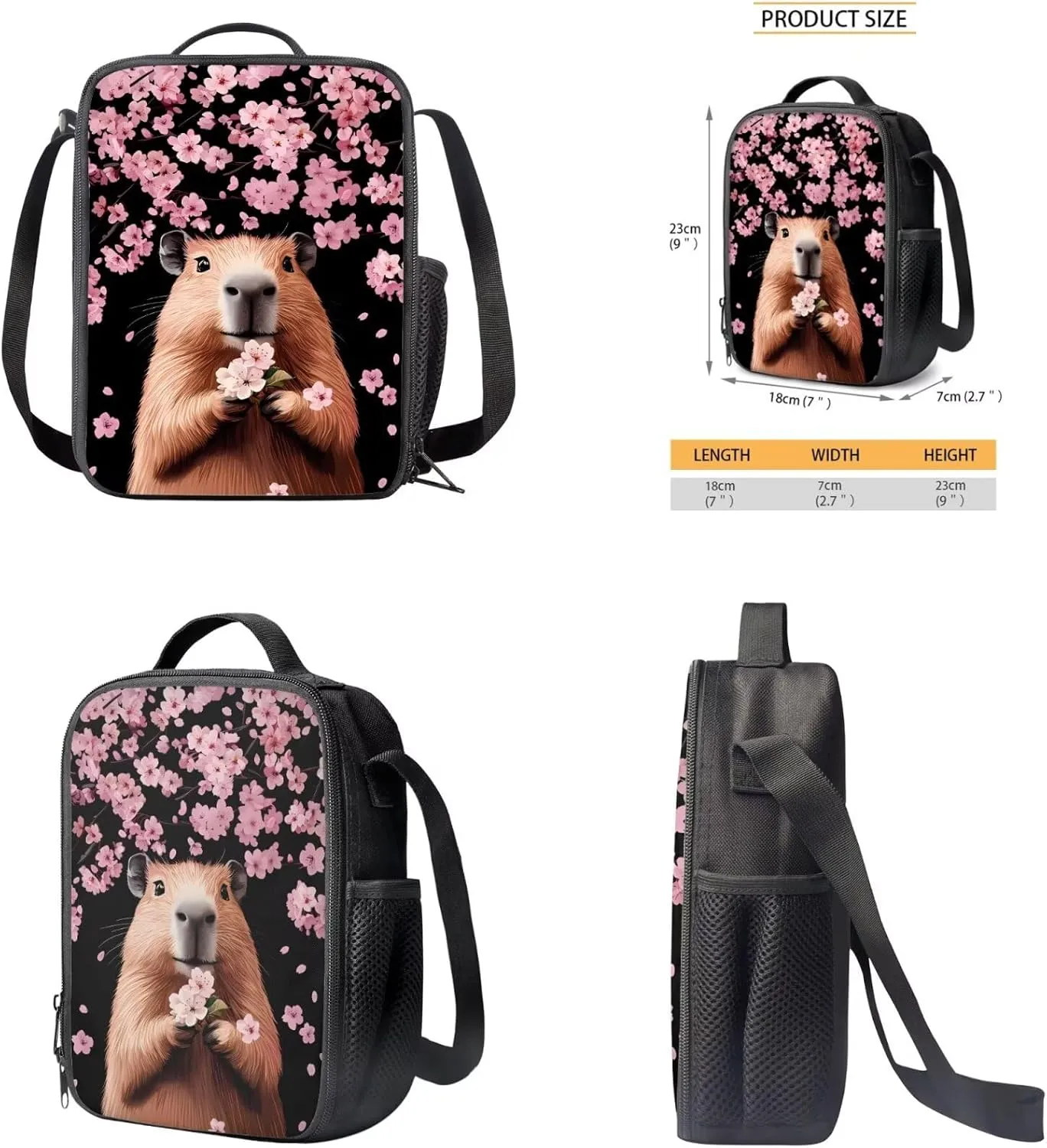 Black Guinea Pig 7Th Grade Girls for Teens School Backpack 4 In 1 Bags with Insulation Lunch Box Set Keychain Pencil Case 17 Inch Backpack Kids Book Bags Students Go To School