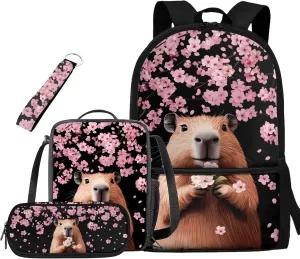 Black Guinea Pig 7Th Grade Girls for Teens School Backpack 4 In 1 Bags with Insulation Lunch Box Set Keychain Pencil Case 17 Inch Backpack Kids Book Bags Students Go To School