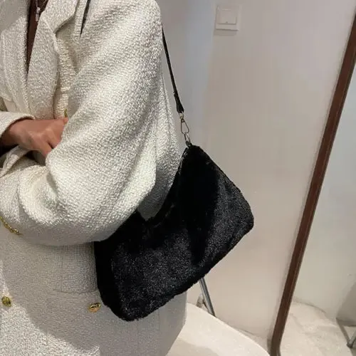 Black Luxe Faux Fur Shoulder Bags