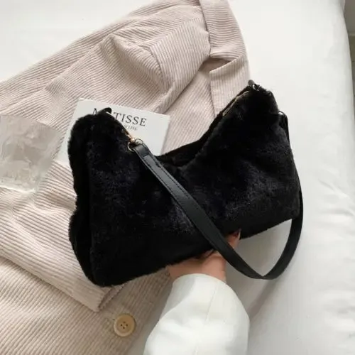 Black Luxe Faux Fur Shoulder Bags