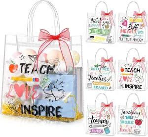 Blosssound 30 Pcs Teacher Appreciation Gift Bags with Handles Clear PVC Teach Bags with Organza Ribbon Roll Reusable Plastic Gift Pouches for Teachers' Day Graduation Retirement Xmas Gift Wrap