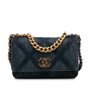 Blue Chanel Denim Stitched 19 Flap Wallet On Chain Crossbody Bag