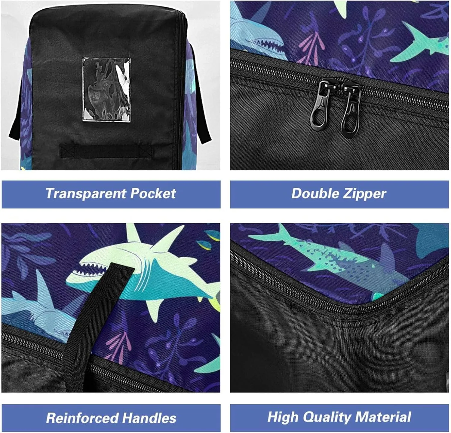 Blue Sharks Storage Bag, 27.5x19.7x11 in, Collapsible Moving Bags Zippered Storage Bag for Closet Comforter, Pillow, Quilt
