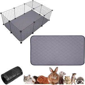 BNOSDM Guinea Pig Cage Liner Set Large Washable Hamster Fleece Bedding 55.1" x 39.3" Reusable Bunny Pee Pads with Garbage Bag Super Absorbent Small Animals Mats for Rabbits Chinchilla Hedgehog (XL)